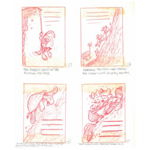 "In the original version other characters found themselves going astray (like the rabbit in this moment) – in the final version it was more interesting to let Adam be the one to be tempted by the shortcut." – Glen Keane                                                                                                             