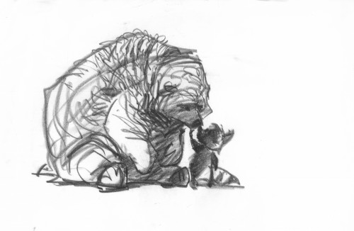 "Adam feels so small next to this big heavy bear. There is tenderness here." – Glen Keane                                         